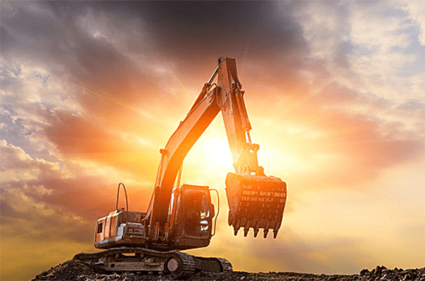mining and construction equipment: excavator in the sunshine